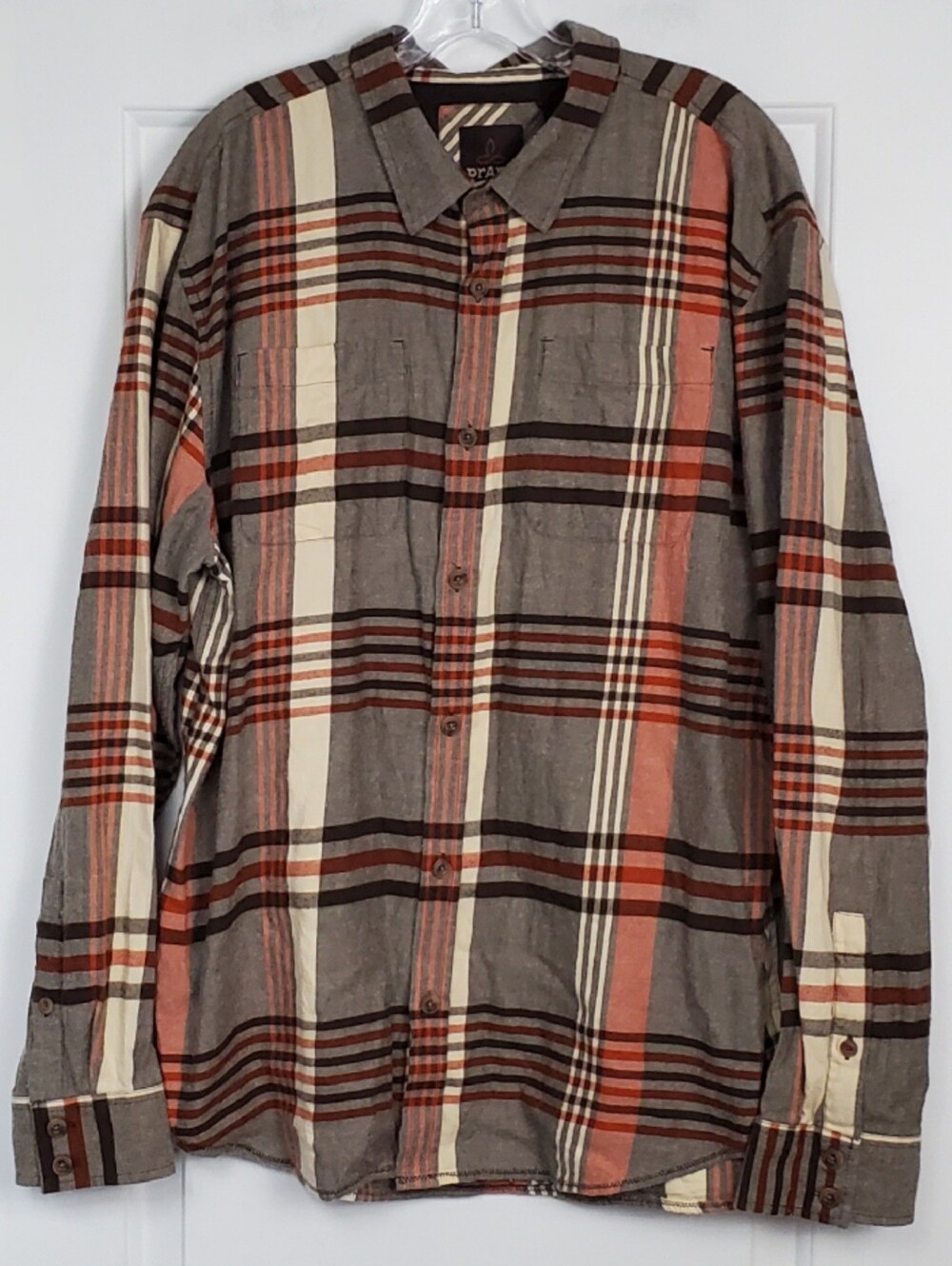 Prana Mens Delaney Plaid Flannel Pocketed Shirt Camping - Size XL - EUC